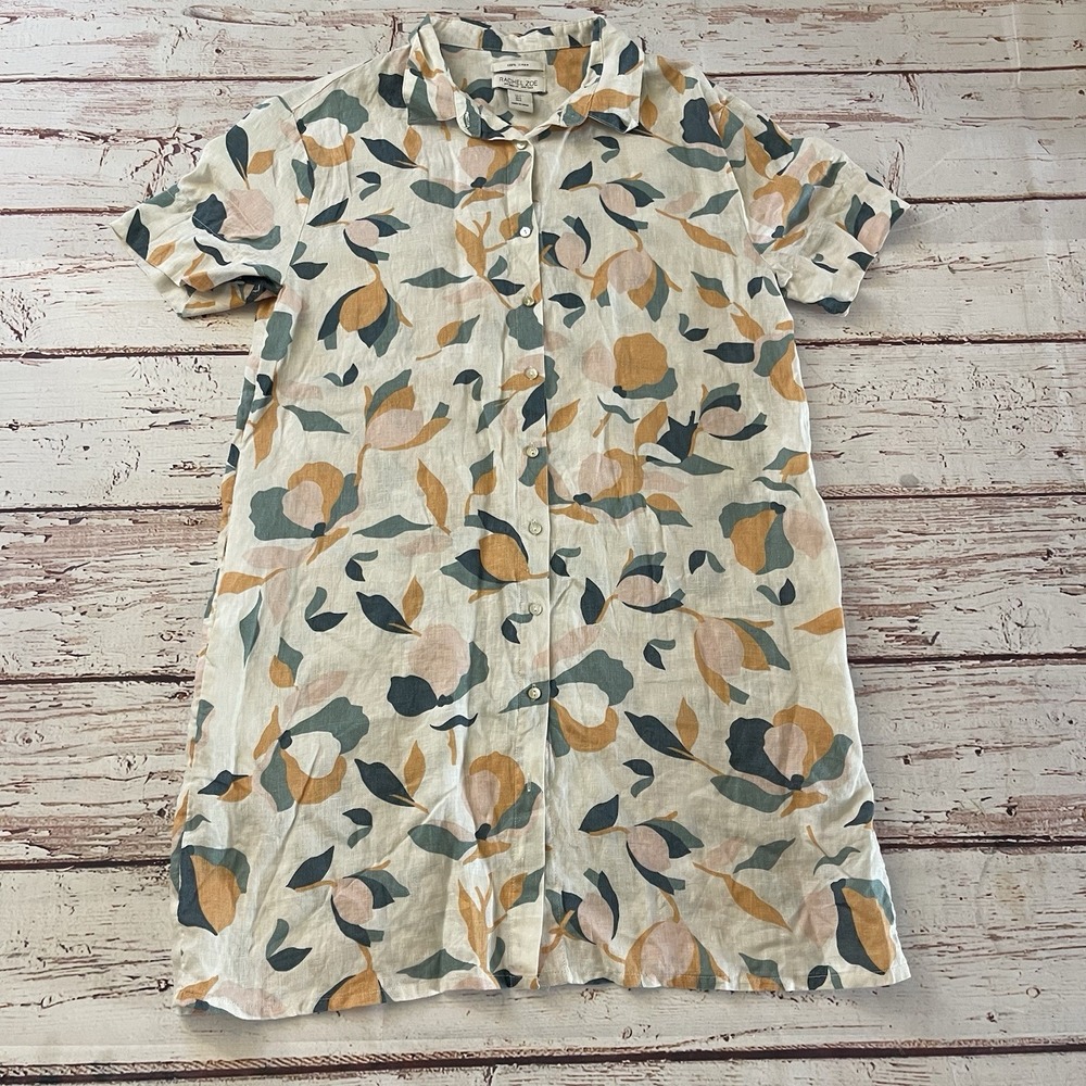 Rachel Zoe Women's 100% Linen Button Down Shirt Dress Cover Up Size Large